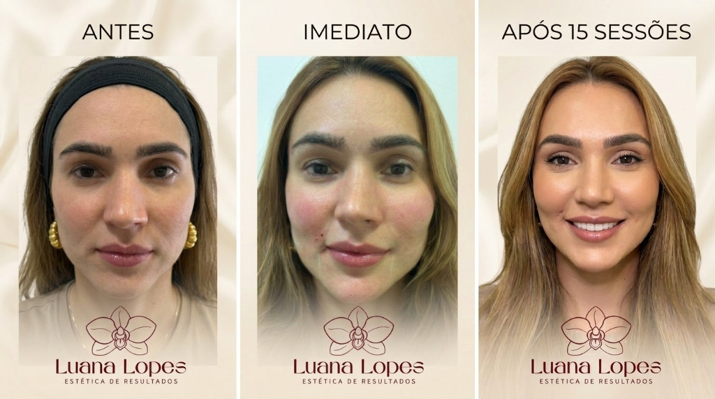 Antes, Imediato e Após 15 sessões — Harmonização Facial Natural